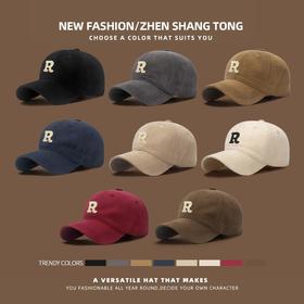 韩版大头围立体棉线刺绣R字母棒球帽女抖音代发百搭磨毛鸭舌帽子