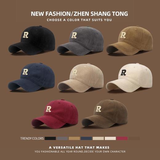 韩版大头围立体棉线刺绣R字母棒球帽女抖音代发百搭磨毛鸭舌帽子 商品图0