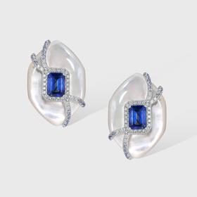 Royal Sapphire皇家蓝宝石系列 | 皇家蓝宝石白贝耳环