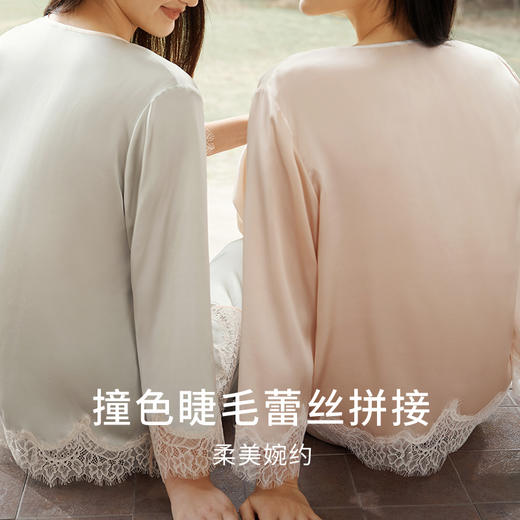 金三塔真丝睡衣女100%桑蚕丝复古蕾丝拼接宽松舒适长袖家居服套装（限价款）  YSFEA207 商品图1