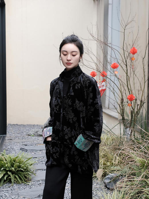 盛唐牡丹 |黑色丝绒小鸟挽袖外套 商品图6