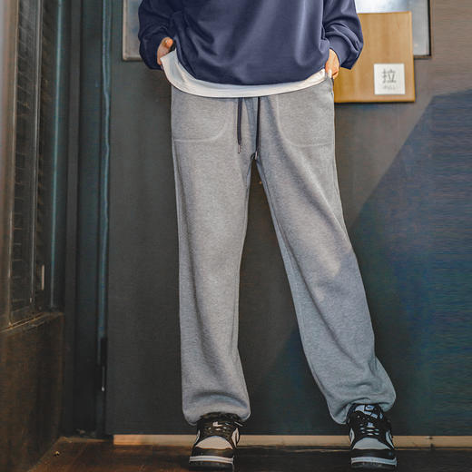 马登女装美式束脚灰色卫裤撞色显瘦宽松腰绳运动裤直筒长裤春季 商品图3