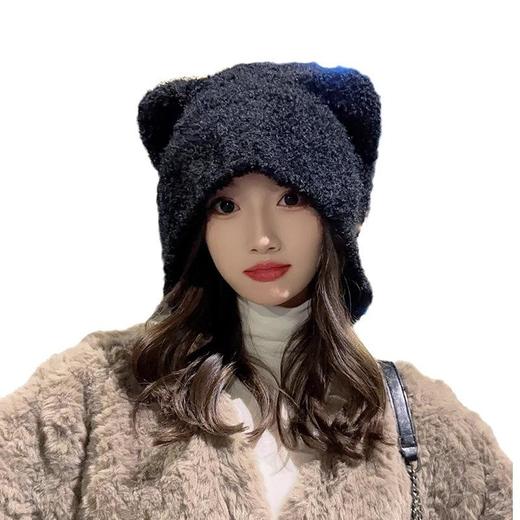 可爱小熊毛绒护耳帽子女秋冬百搭显脸小毛线帽冬季保暖针织套头帽 商品图4