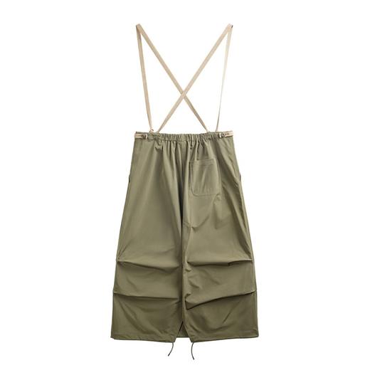 马登女装复古抽绳工装背带裙显瘦半身长裙子不规则设计感军绿伞裙 商品图5