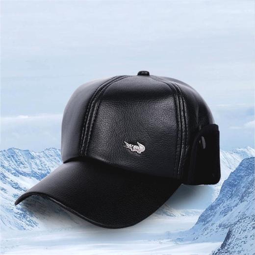 新款冬季中老年皮帽子男加绒鸭舌帽老人冬天保暖帽爸爸护耳帽 商品图1