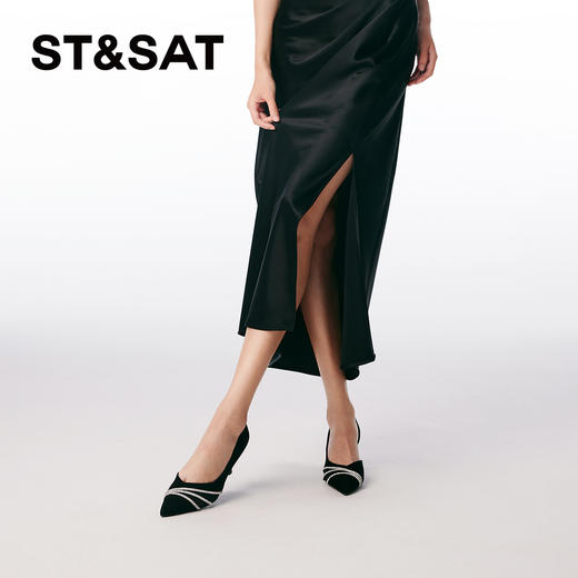 星期六气质尖头闪钻绒面细高跟SSC1114052 商品图7