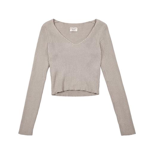 马登美式复古v领坑条针织衫显瘦内搭打底秋冬短款修身女上衣女 商品图8