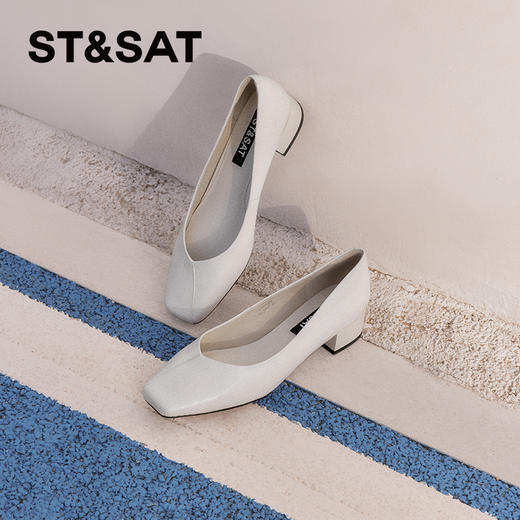 星期六经典通勤方头粗跟鞋SSC111130V 商品图0