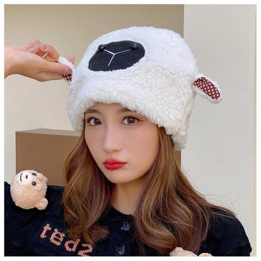 冬季日系卡通甜美可爱耳朵帽子女小绵羊毛绒加厚帽抖音代发套头帽 商品图2