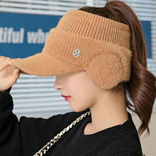 秋冬针织空顶帽子女士骑车跑步防风护耳毛线鸭舌帽韩版保暖棒球帽 商品图2
