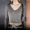 马登美式复古v领坑条针织衫显瘦内搭打底秋冬短款修身女上衣女 商品缩略图2