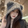 可爱小熊毛绒护耳帽子女秋冬百搭显脸小毛线帽冬季保暖针织套头帽 商品缩略图2