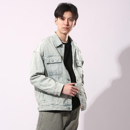 DRONKOO 2024 翻领前盖袋双分割结构浅色牛仔中厚夹克 商品图2