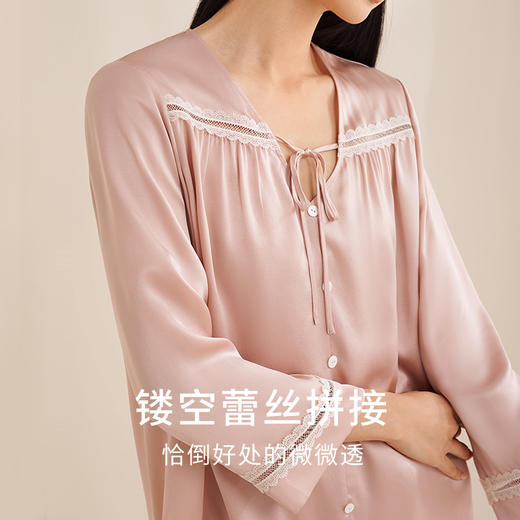 金三塔真丝睡衣女100%桑蚕丝蕾丝拼接宽松舒适长袖家居服衣裤套  YSFEA208 商品图1