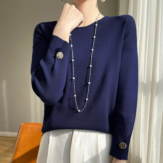 纤束马安迪绒带扣圆领7分袖 J-553 商品图5