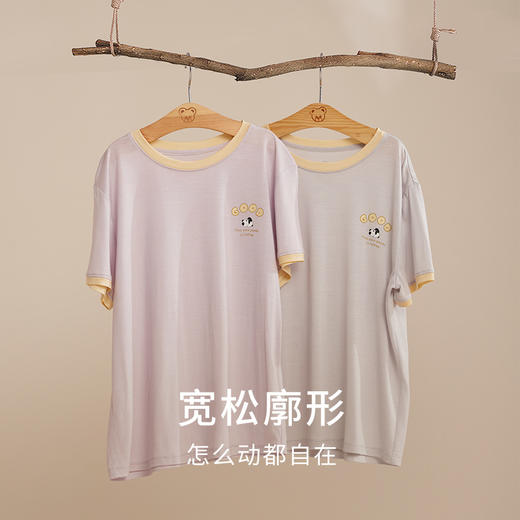 【熊猫滚滚】真丝针织儿童T恤100%桑蚕丝趣味印花圆领家居服金三塔  BBY028 商品图1