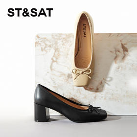 星期六甜美方头蝴蝶结粗跟鞋SSC1111094