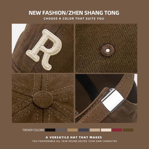 韩版大头围立体棉线刺绣R字母棒球帽女抖音代发百搭磨毛鸭舌帽子 商品图2