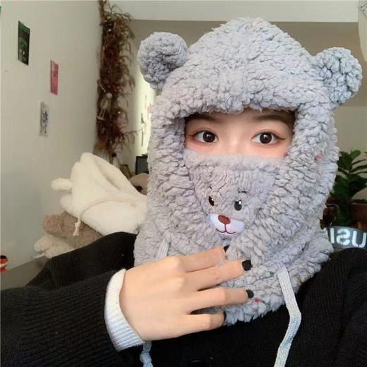 可爱小熊护耳帽羊羔毛雷锋帽冬骑车防风面罩保暖抖音代发一体帽子 商品图3