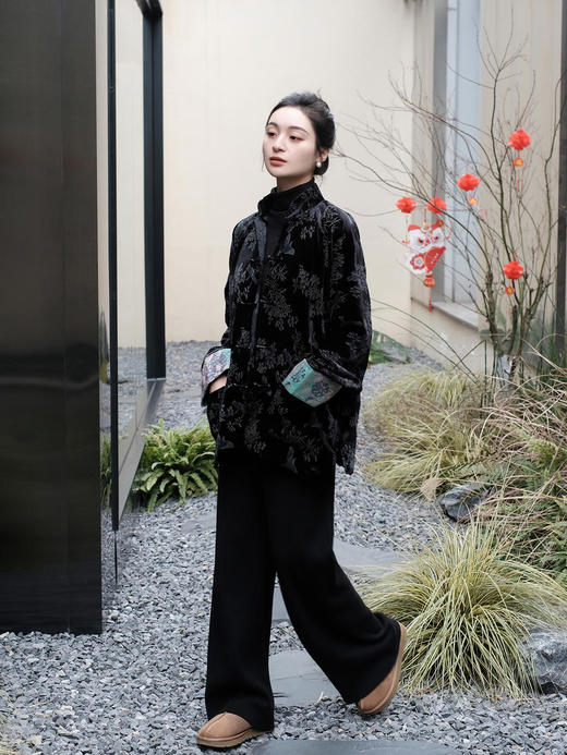 盛唐牡丹 |黑色丝绒小鸟挽袖外套 商品图2