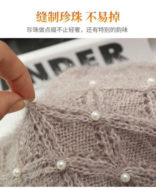 冬季新款女松鼠绒保暖珍珠针织毛线帽中老年护耳毛线帽老太妈妈帽 商品图3