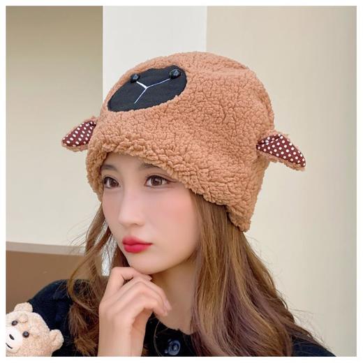 冬季日系卡通甜美可爱耳朵帽子女小绵羊毛绒加厚帽抖音代发套头帽 商品图3