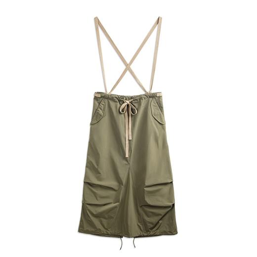 马登女装复古抽绳工装背带裙显瘦半身长裙子不规则设计感军绿伞裙 商品图6