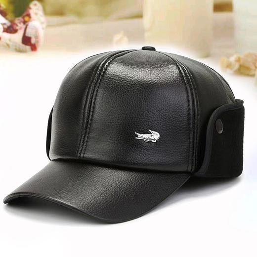 新款冬季中老年皮帽子男加绒鸭舌帽老人冬天保暖帽爸爸护耳帽 商品图0