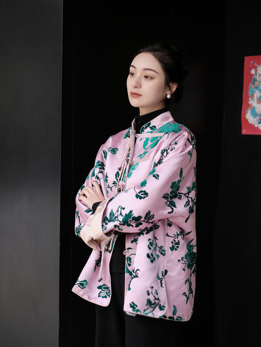 盛唐牡丹 |粉色漳绒富贵牡丹外套 商品图0