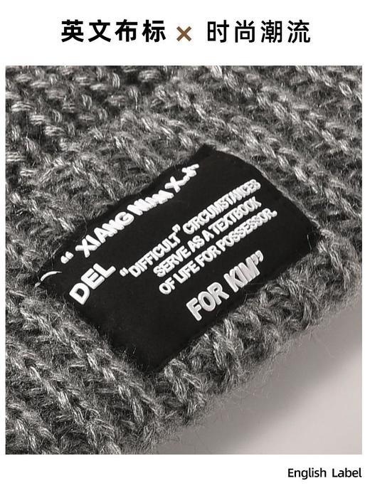 韩版字母布标加厚针织毛线帽女冬季大头尾套头帽显脸小护耳帽保暖 商品图3