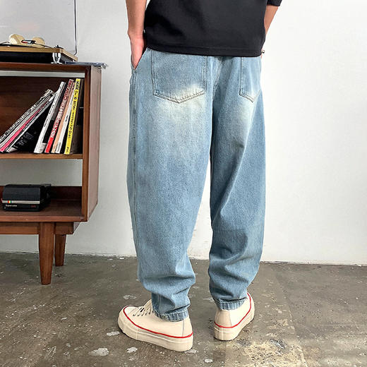 徐太浪美式复古水洗牛仔裤男春秋新款时尚设计感宽松百搭小脚裤子 商品图3