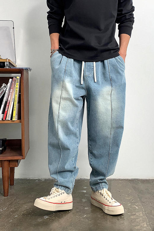 徐太浪美式复古水洗牛仔裤男春秋新款时尚设计感宽松百搭小脚裤子 商品图5