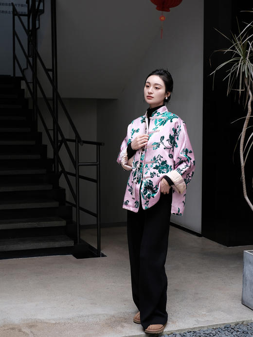 盛唐牡丹 |粉色漳绒富贵牡丹外套 商品图3