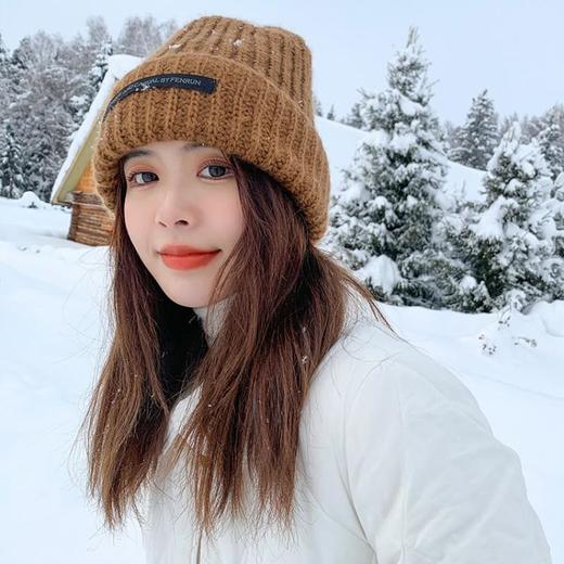 大头围毛线帽子女秋冬加厚羊毛混纺冷帽潮百搭抖音代发保暖针织帽 商品图3
