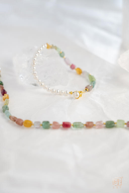 天然彩色碧玺原石珍珠设计多用项链 商品图6