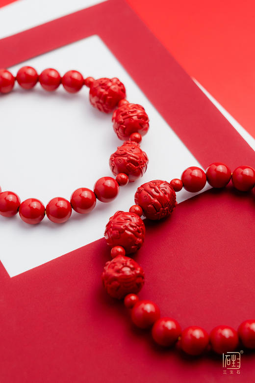 天然朱砂三合局手链 商品图3