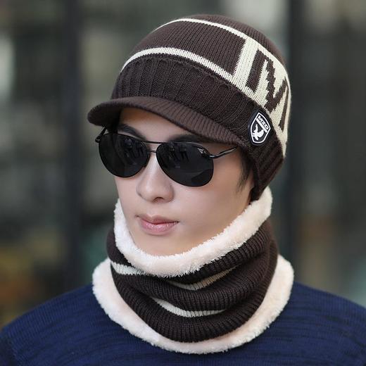 冬季保暖套头毛线帽男加绒加厚针织帽韩版护耳围脖帽子两件套 商品图3