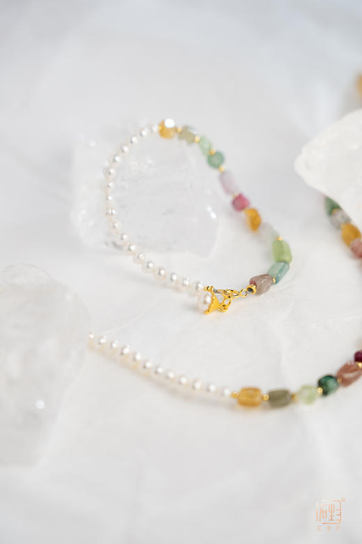 天然彩色碧玺原石珍珠设计多用项链 商品图7