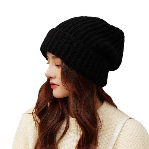 加绒加厚冷帽女冬百搭大头围毛线帽子宽松显脸小护耳粗针织堆堆帽 商品图4