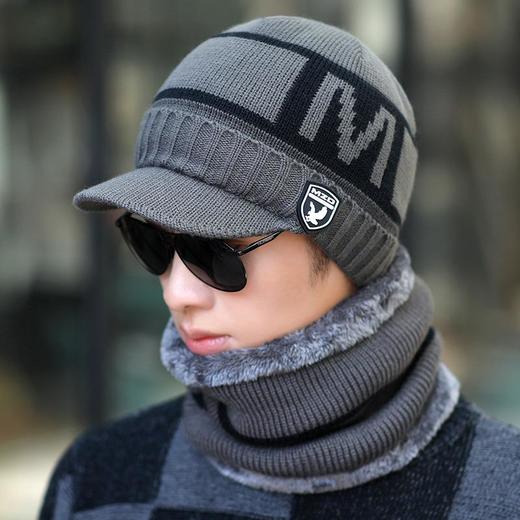 冬季保暖套头毛线帽男加绒加厚针织帽韩版护耳围脖帽子两件套 商品图2