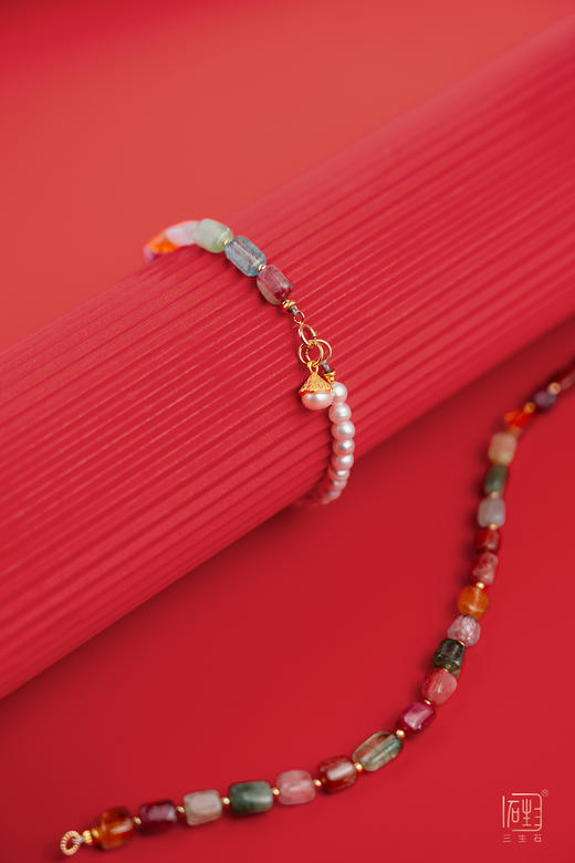 天然彩色碧玺原石珍珠设计多用项链 商品图2
