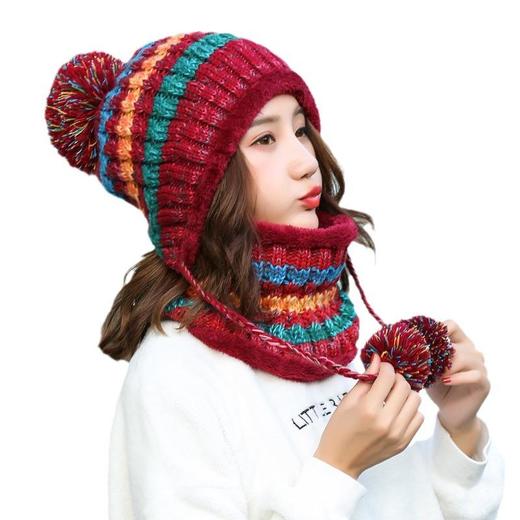 新款女秋冬百搭针织毛线帽韩版加绒套头保暖围巾帽子两件套潮 商品图4