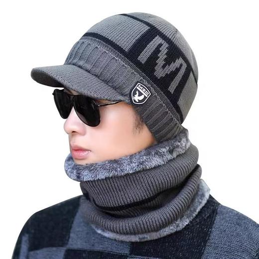 冬季保暖套头毛线帽男加绒加厚针织帽韩版护耳围脖帽子两件套 商品图4