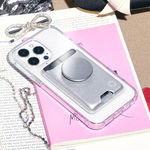 【POPWALLET卡包】磁石银 MagSafe磁吸式 植物基皮革 银色 商品图1