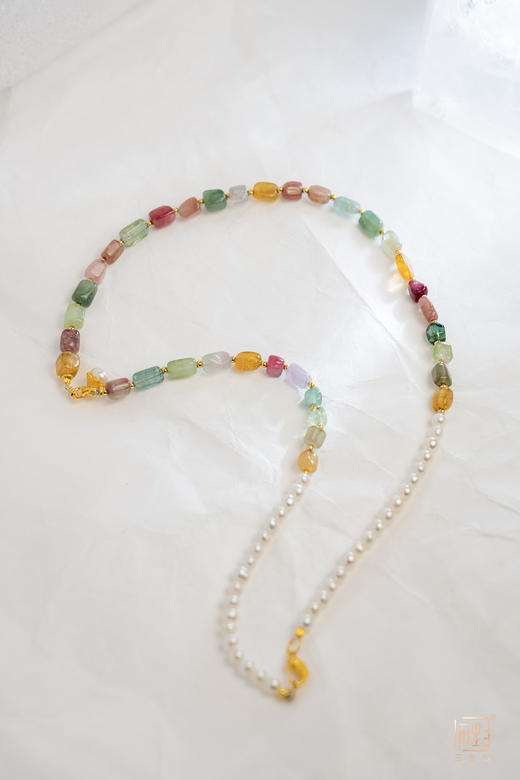 天然彩色碧玺原石珍珠设计多用项链 商品图8