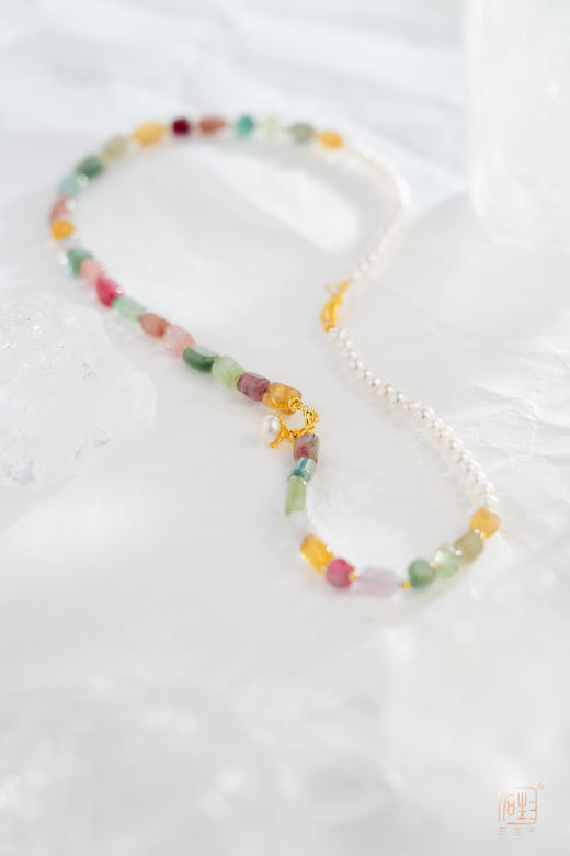 天然彩色碧玺原石珍珠设计多用项链 商品图3