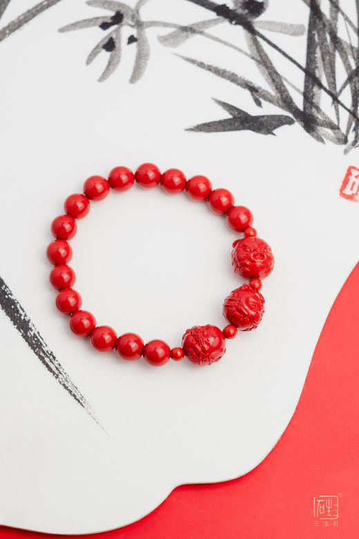 天然朱砂三合局手链 商品图0