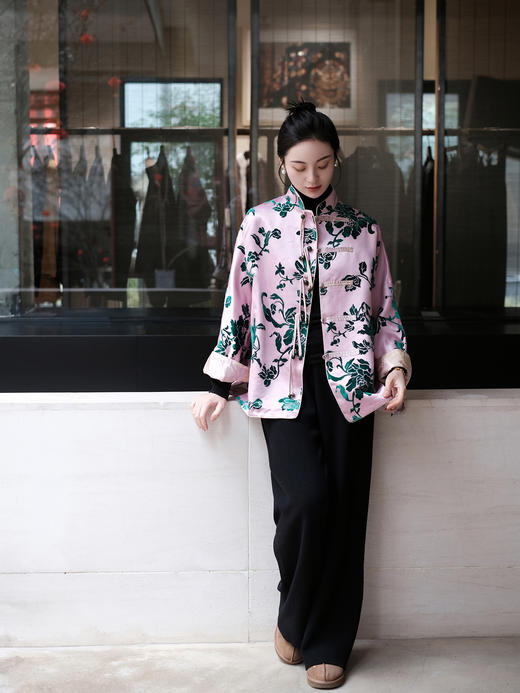 盛唐牡丹 |粉色漳绒富贵牡丹外套 商品图5