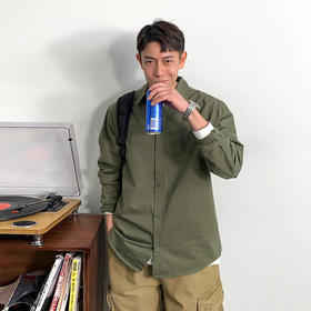 徐太浪简约纯色百搭长袖衬衫男春季潮牌宽松休闲大码翻领衬衣外套