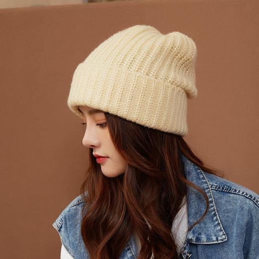 冷帽大头围粗毛线帽子女春百搭保暖宽松显脸小护耳针织帽堆堆帽潮 商品图2